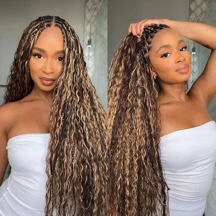 Dark Brown And Blonde Mixed Braids With Loose Hair — Trendy Braids Wig