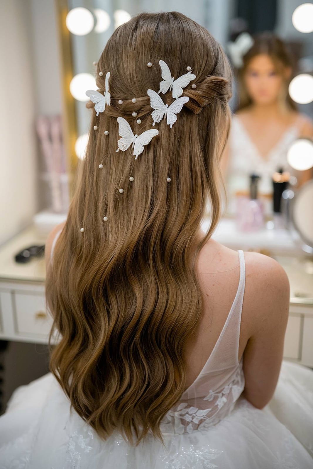 Mid-Back Waves With Butterfly Clips — Trendy Bridal Hairstyles