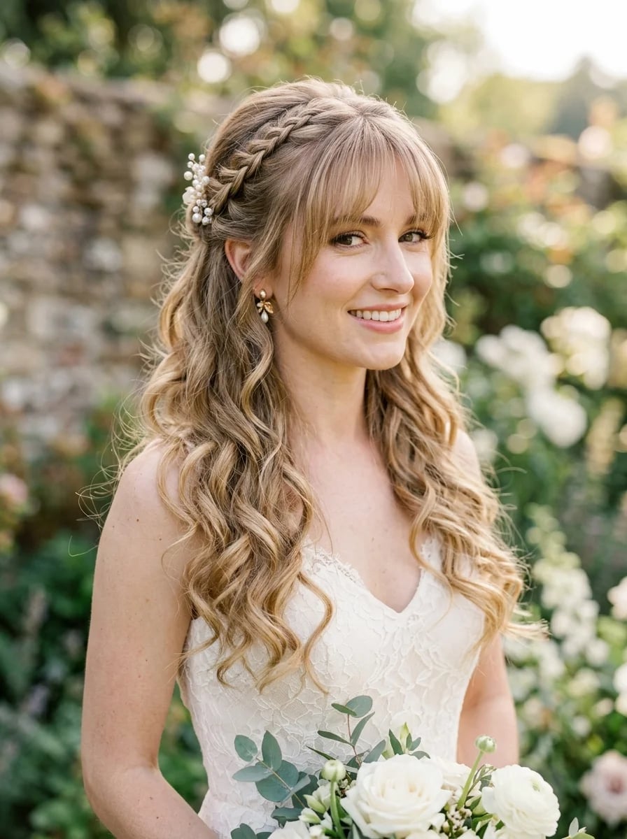Ash Blonde Half Updo With Braids — Trendy Bridal Hairstyles