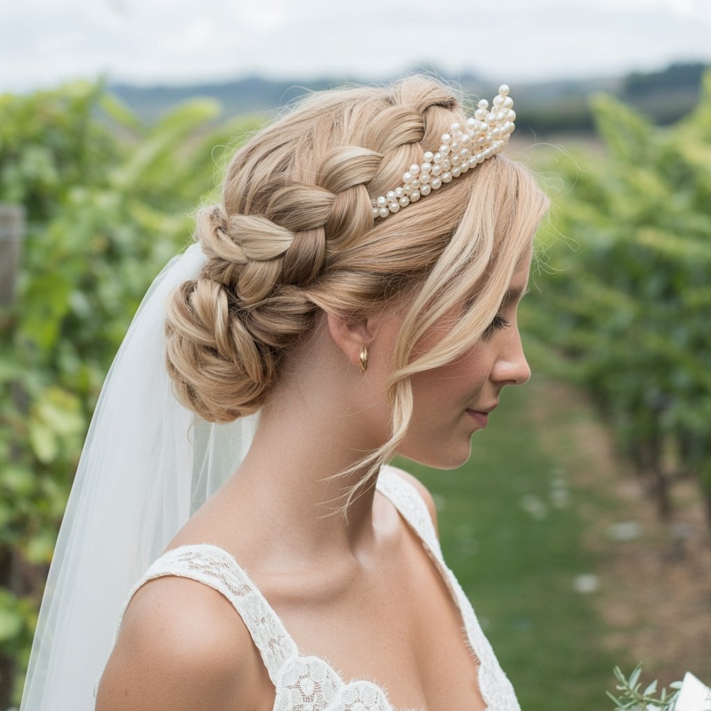 Blonde Braided Updo With Tiara — Trendy Bridal Hairstyles