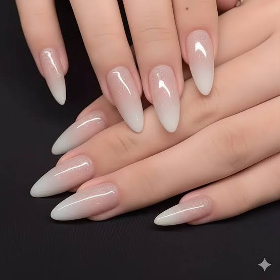 Shimmering Ombre Gradient Medium Almond Nails Shimmering Ombre Gradient Medium Almond Nails — Trendy Bride Nail