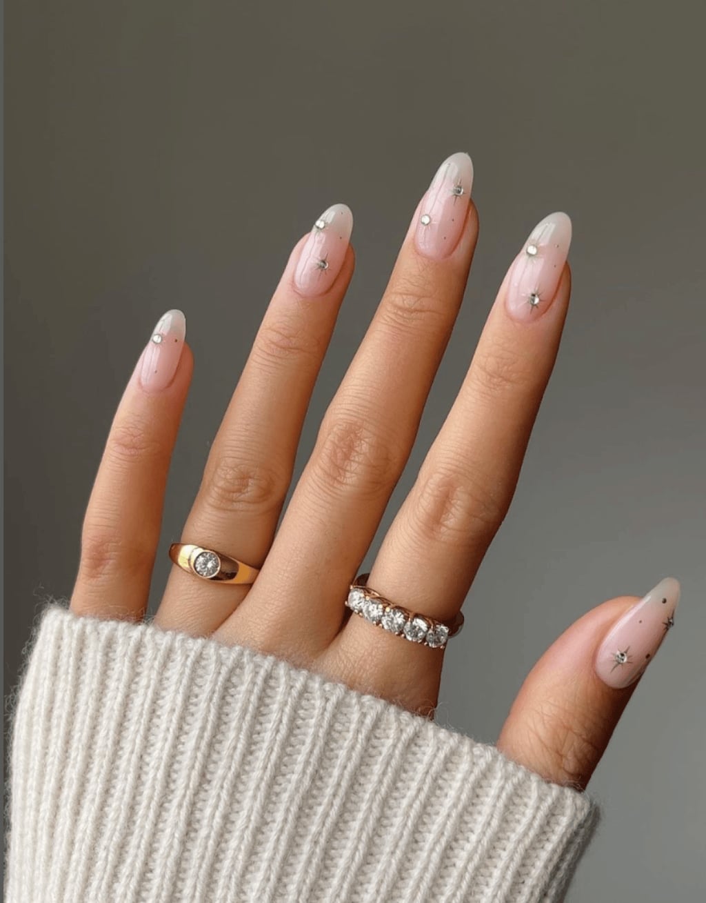 Sheer Nude French Tips With Star Glitter Accents Sheer Nude French Tips With Star Glitter Accents — Trendy Bride Nail