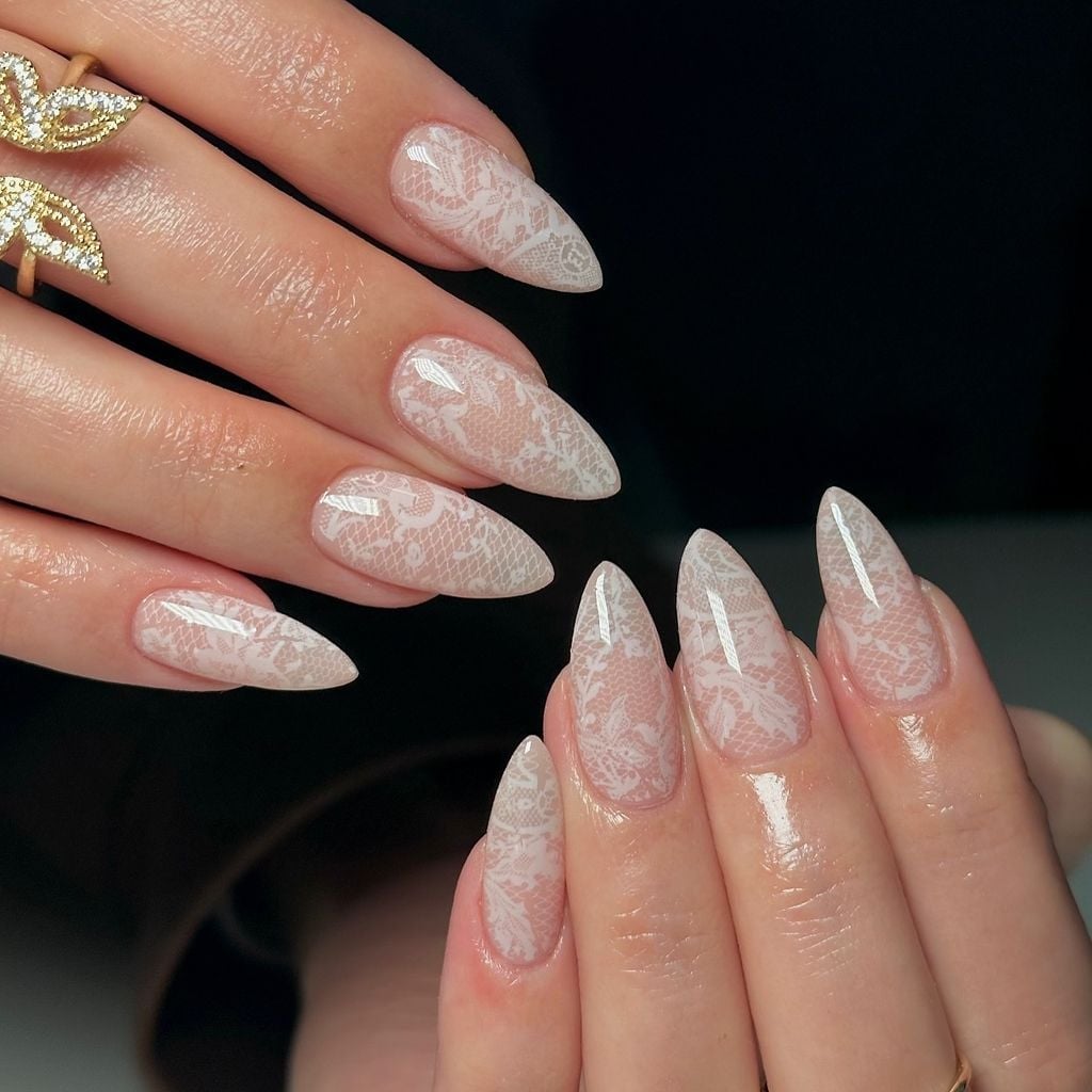 Pale Pink Silver Bow Oval Nails Pale Pink Silver Bow Oval Nails — Trendy Bridesmaid Nails