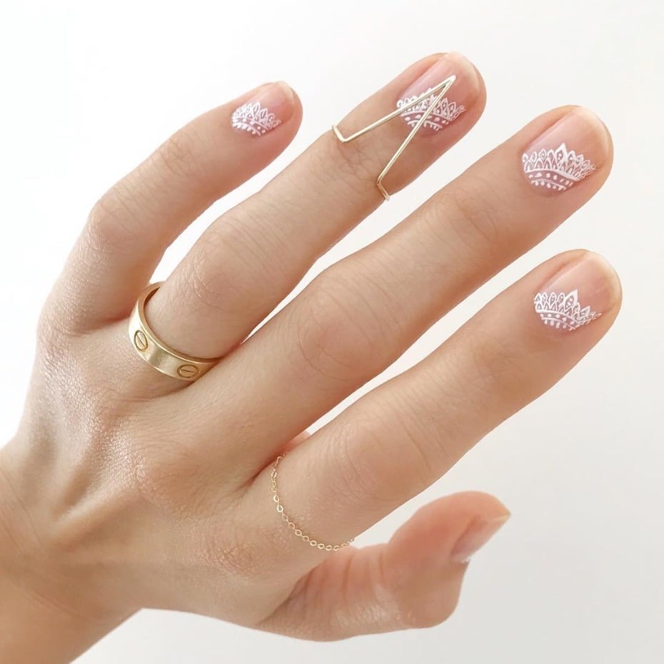 Clear White Lace Pattern Oval Nails Clear White Lace Pattern Oval Nails — Trendy Bridesmaid Nails