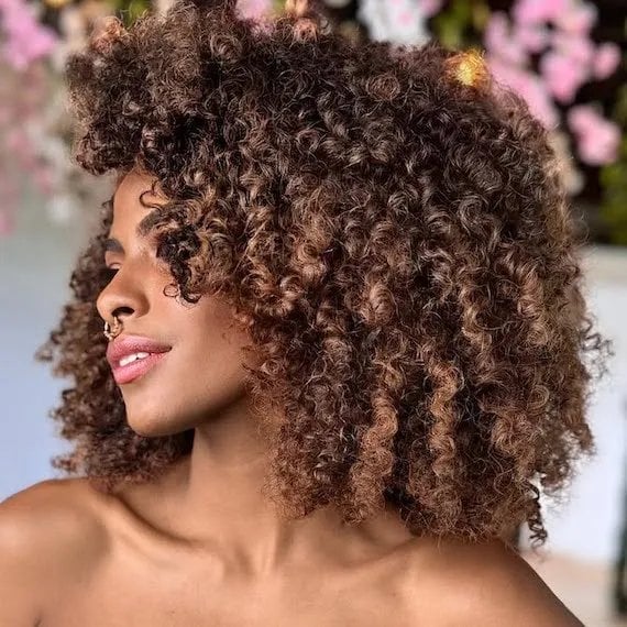 Shoulder Length Balayage Curls, Layers — Trendy Brown Curly Hair
