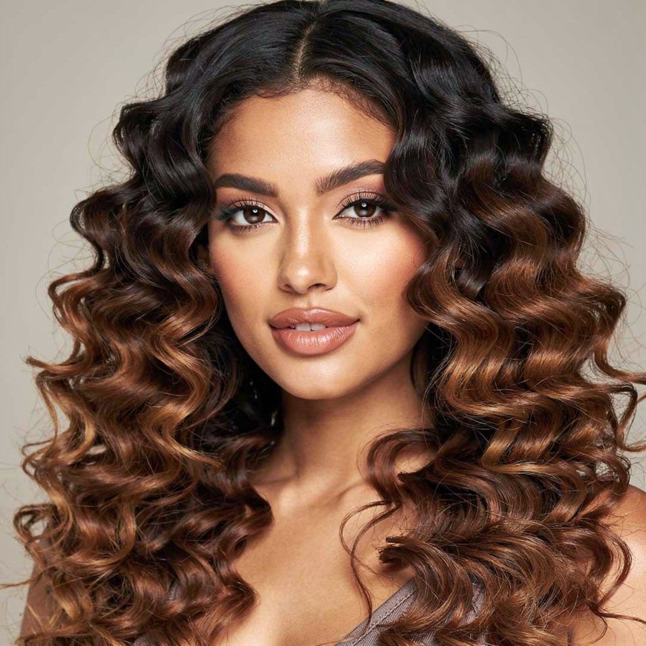 Shoulder Length Ombre Blowout — Trendy Brown Curly Hair