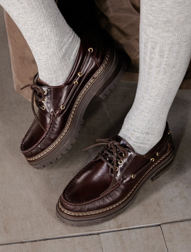 Chunky Loafers With Ribbed Socks Chunky Loafers With Ribbed Socks — Trendy Brown Loafers Outfit
