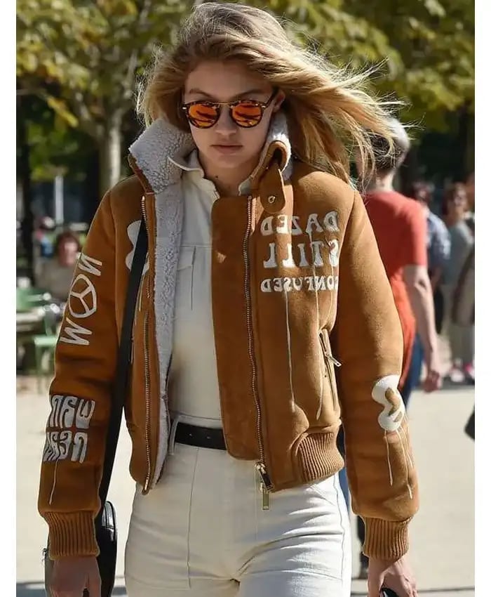 Oversized Brown Suede Bomber With Shearling Collar — Trendy Brown Suede Jacket Outfit