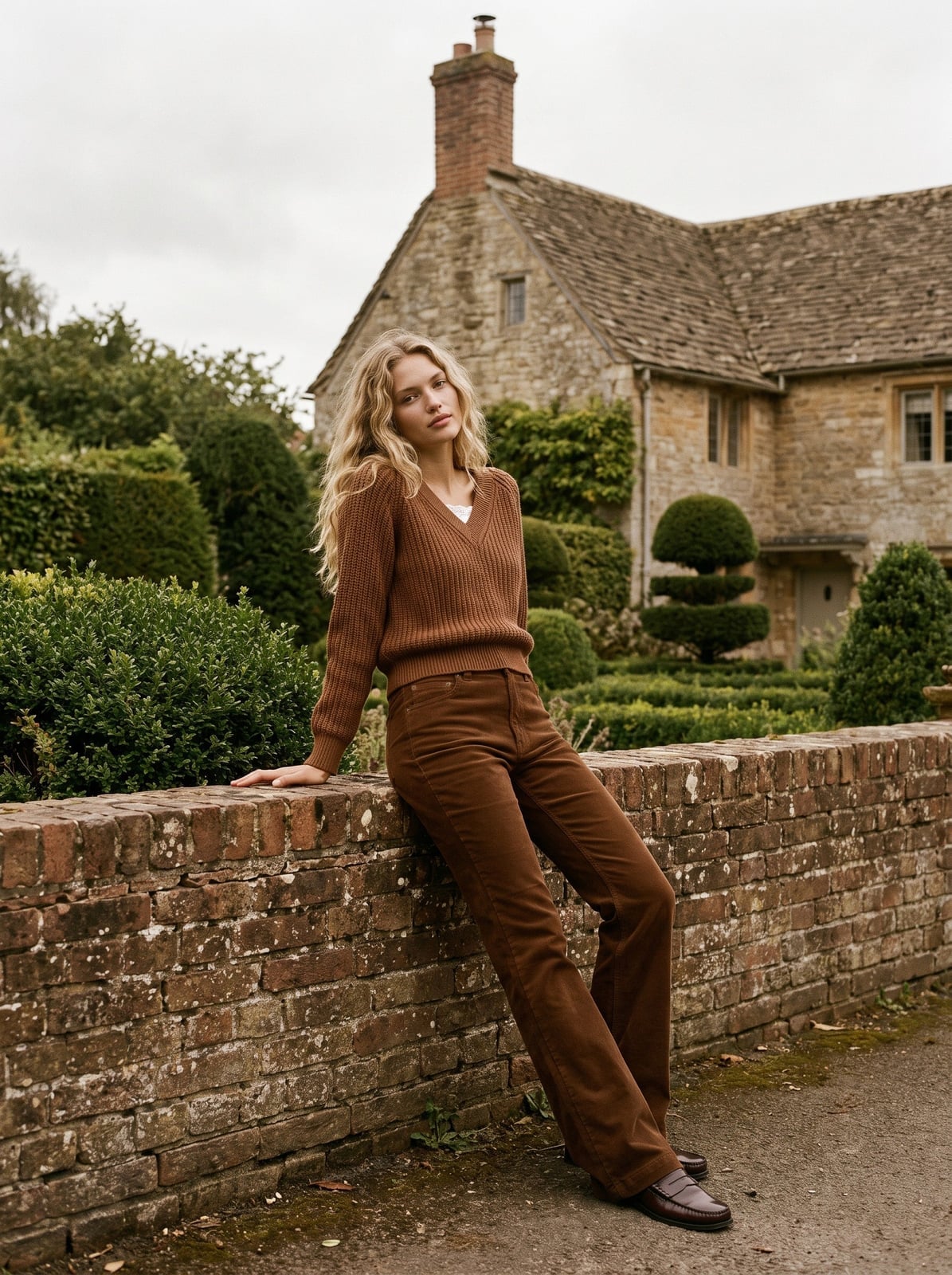 Medium Brown V-Neck Sweater with Corduroy Pants Medium Brown V-Neck Sweater with Corduroy Pants — Trendy Brown Sweater Outfit