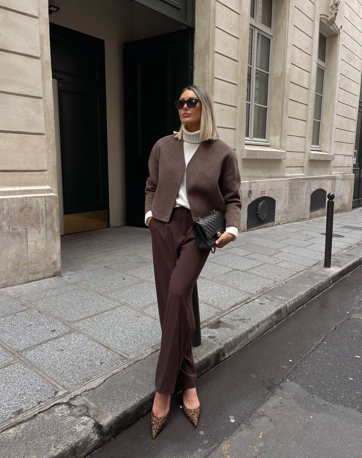 Tailored Trousers with Cropped Jacket Tailored Trousers with Cropped Jacket — Trendy Brown Trousers Outfit