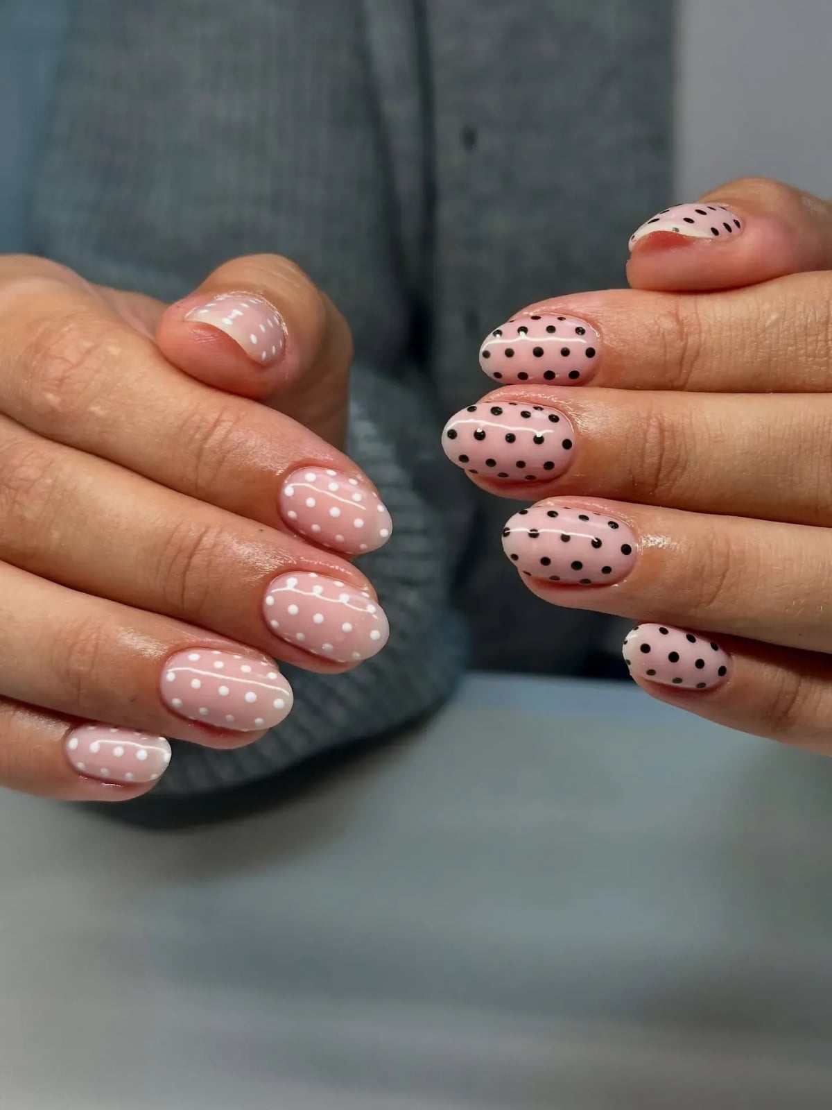 Short Oval Pink Polka Dot Short Oval Pink Polka Dot — Trendy Builder Gel Nails