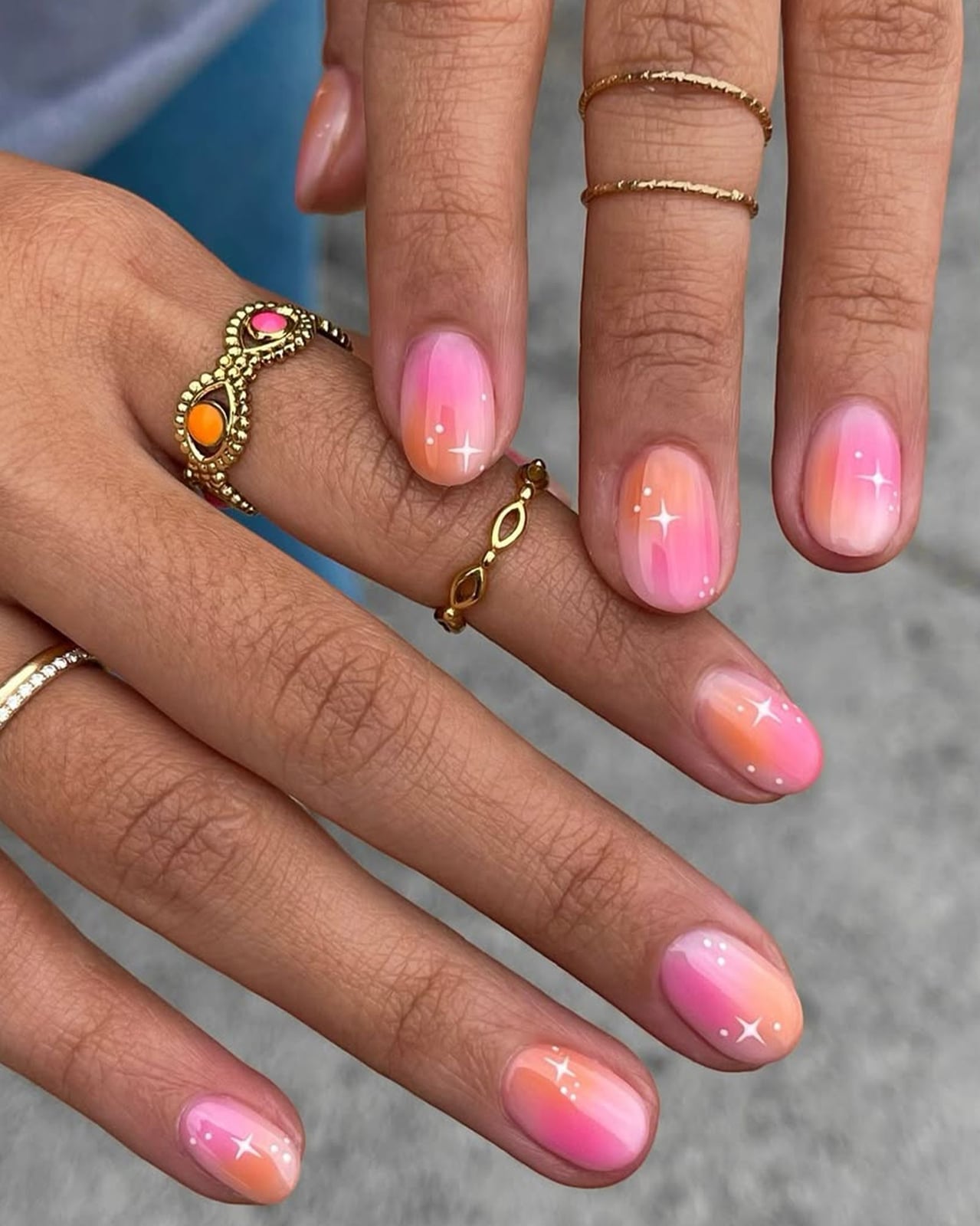 Short Oval Pink to Orange Gradient Short Oval Pink to Orange Gradient — Trendy Builder Gel Nails