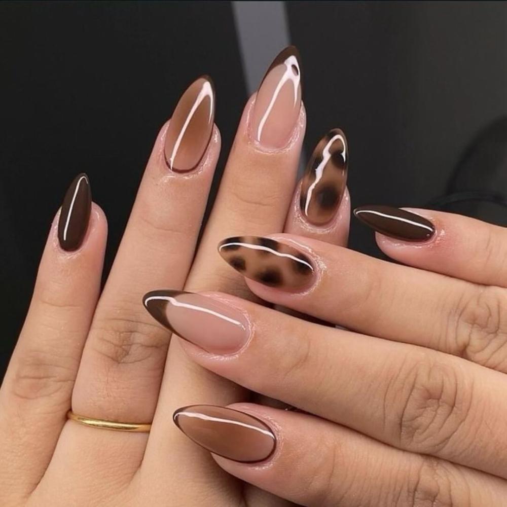 Medium Almond French Animal Print Medium Almond French Animal Print — Trendy Builder Gel Nails