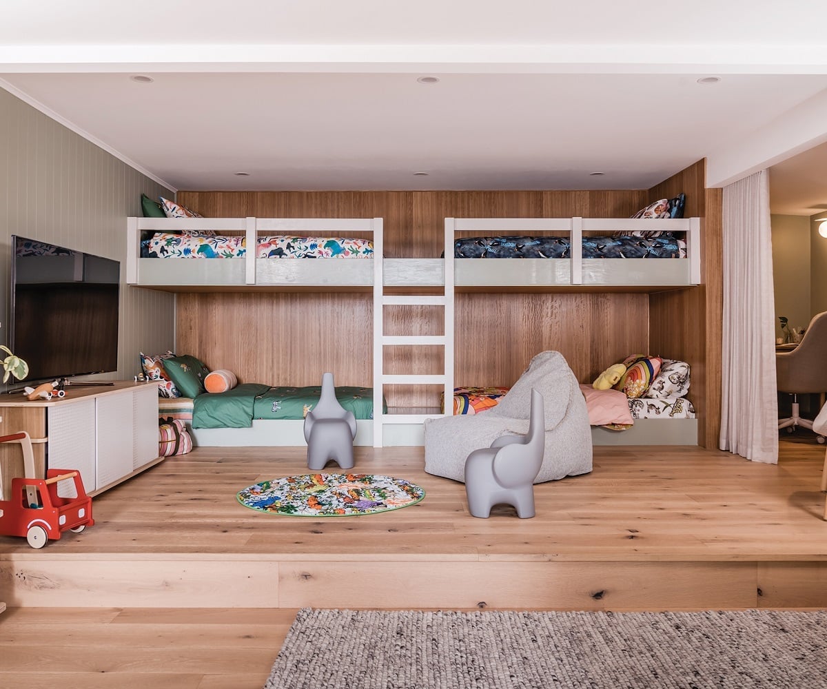 Built-in Bunk Beds with Wood-Paneled Walls and Playful Decor Built-in Bunk Beds with Wood-Paneled Walls and Playful Decor — Trendy Bunk Bed Ideas