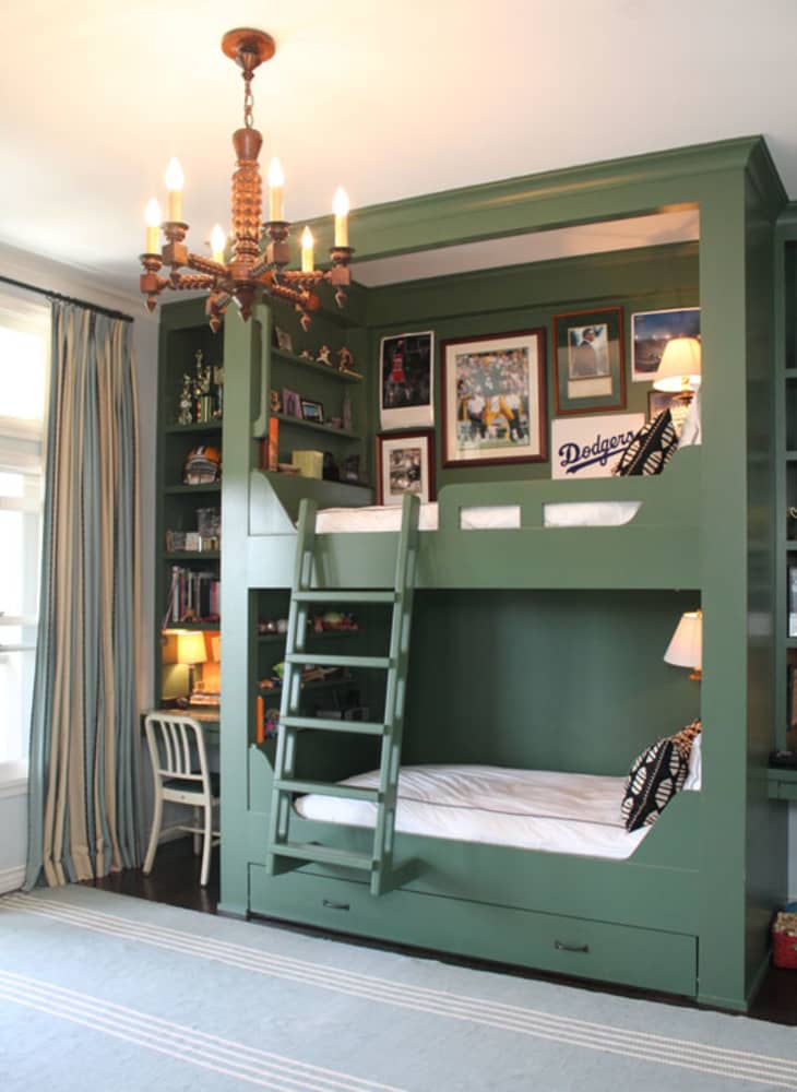 Built-in Green Bunk Bed with Desk and Personal Touches Built-in Green Bunk Bed with Desk and Personal Touches — Trendy Bunk Bed Ideas