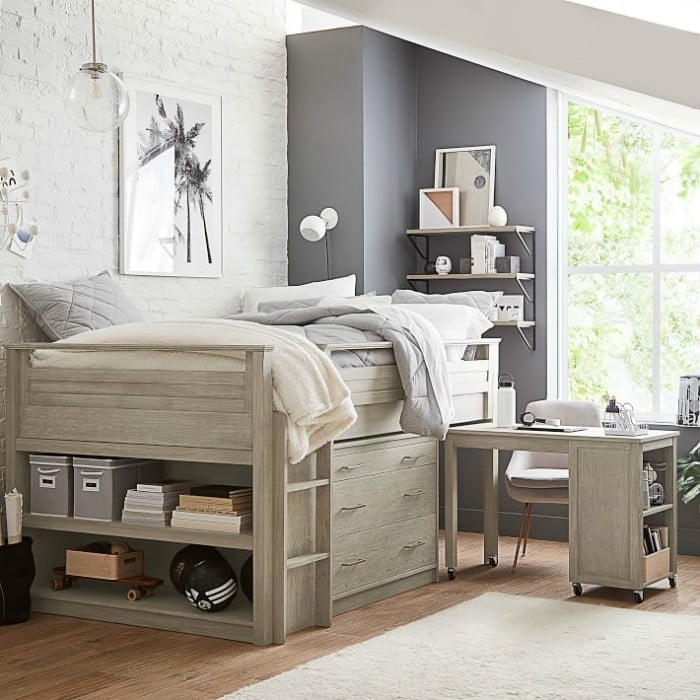 Gray Wood Loft Bed with Integrated Desk and Drawers Gray Wood Loft Bed with Integrated Desk and Drawers — Trendy Bunk Bed Ideas