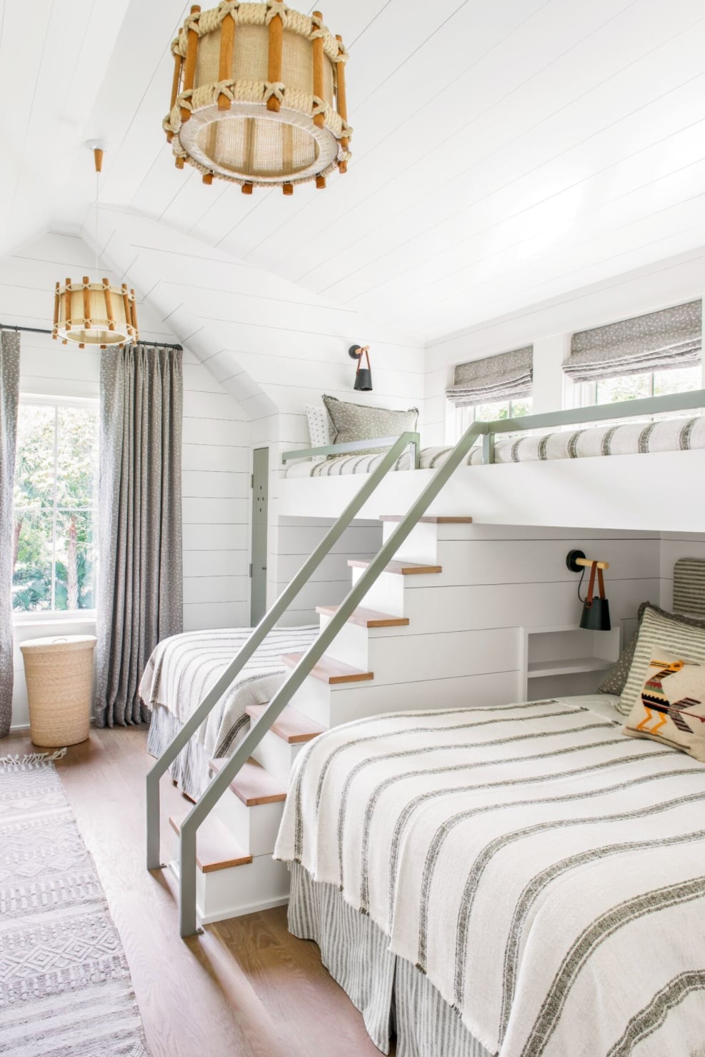 White and Gray Bunk Bed with Built-In Staircase, Multi-Level White and Gray Bunk Bed with Built-In Staircase, Multi-Level — Trendy Bunk Bed Ideas