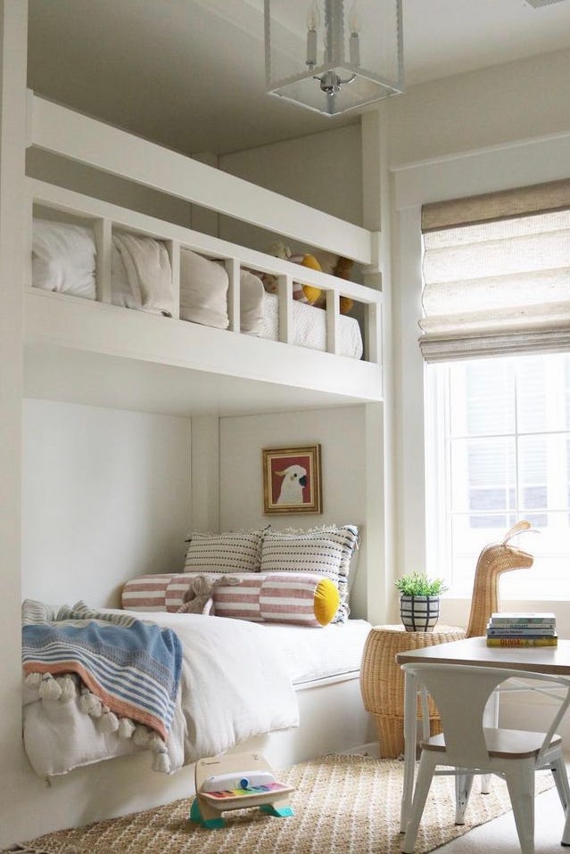 Coastal Built-In Bunk Bed with Woven Textures Coastal Built-In Bunk Bed with Woven Textures — Trendy Bunk Bed Ideas