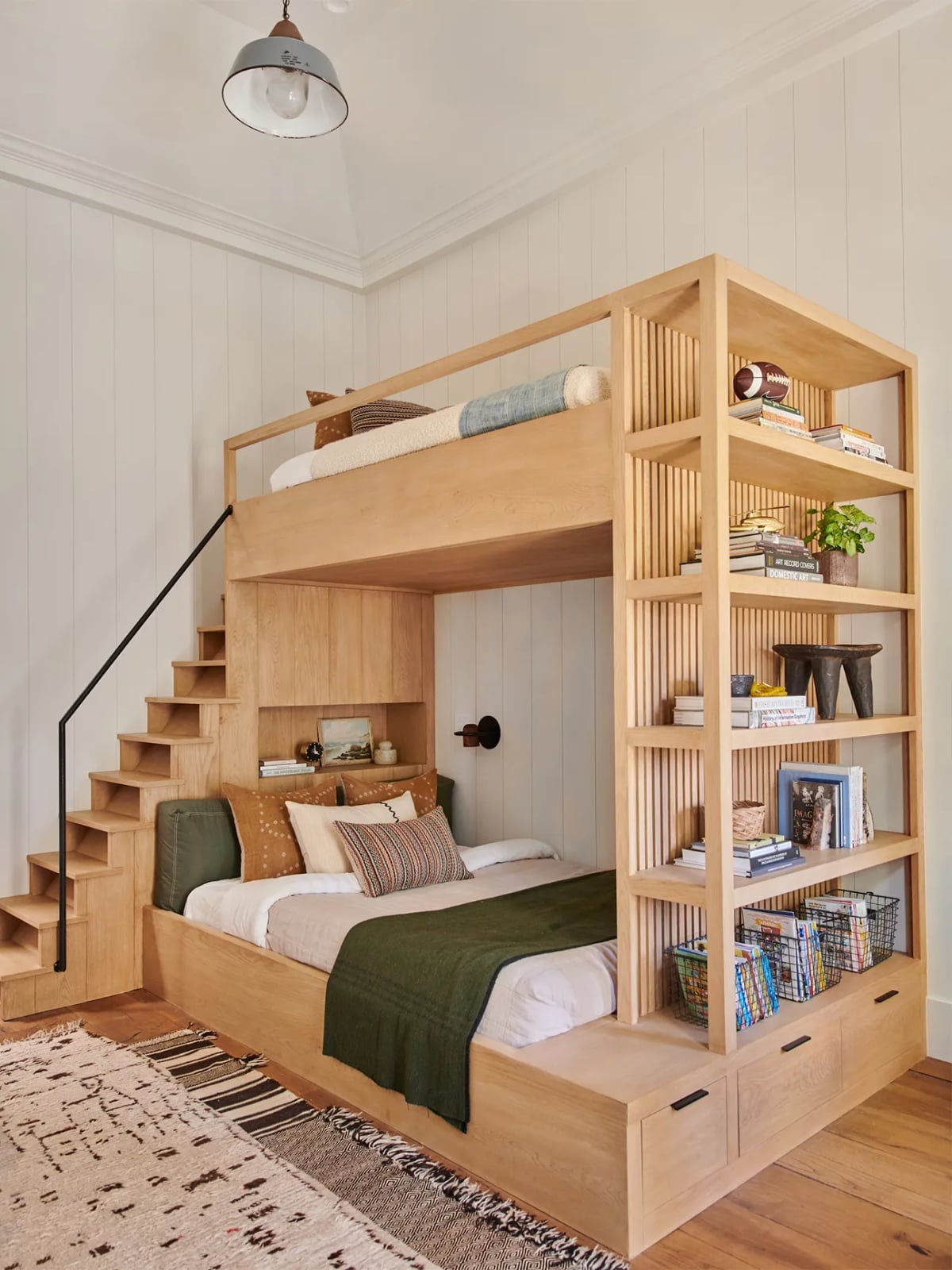 Light Wood Bunk Bed with Shelving and Stairs, Everyday Version Light Wood Bunk Bed with Shelving and Stairs, Everyday Version — Trendy Bunk Bed Ideas