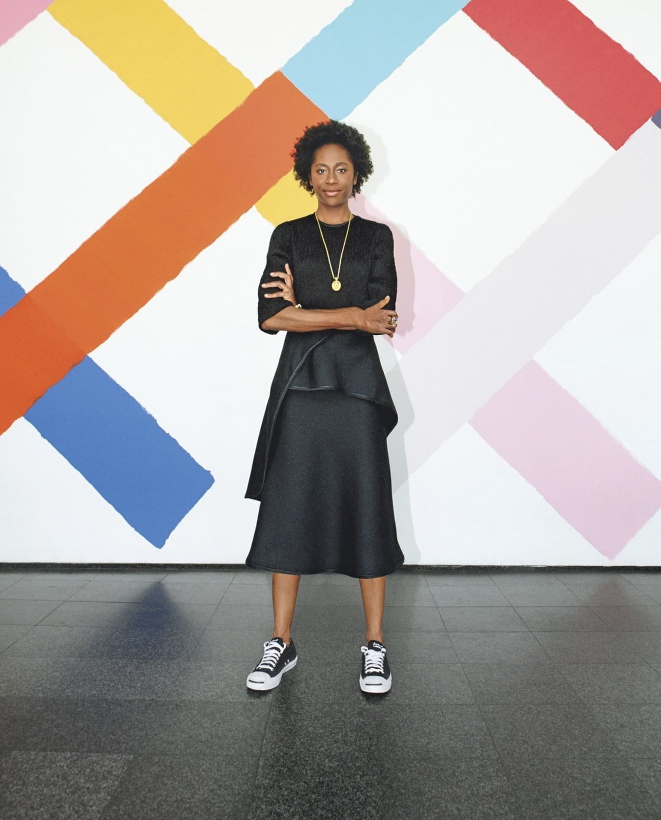 Black Midi Dress with Asymmetrical Peplum Detail — Trendy Business Casual Outfits Black Women