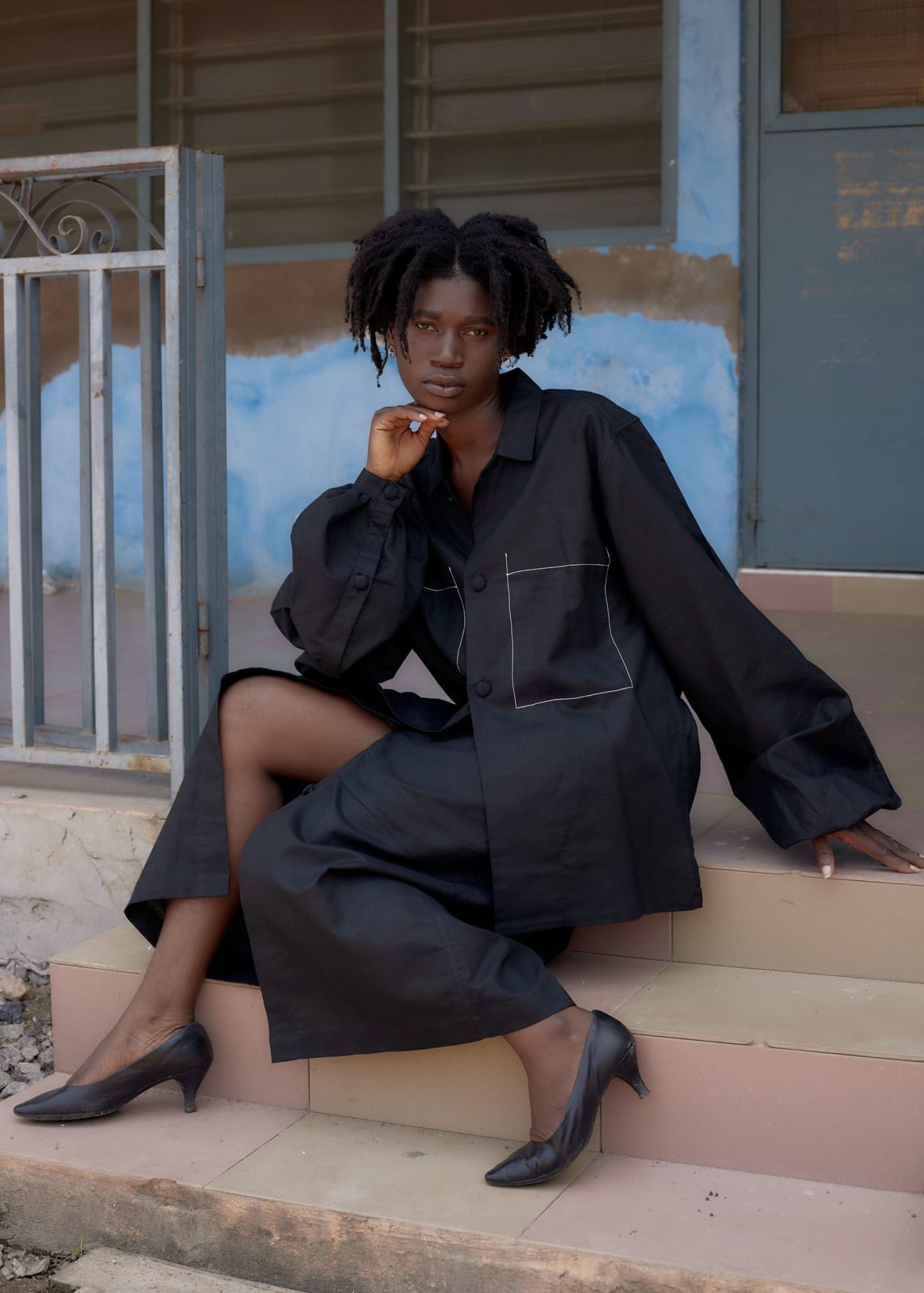 Oversized Black Collared Shirt with Matching Skirt — Trendy Business Casual Outfits Black Women