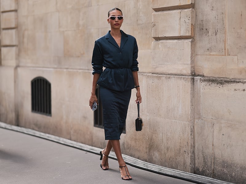 Navy Oversized Blazer and Midi Skirt Set Navy Oversized Blazer and Midi Skirt Set — Trendy Business Professional Outfits