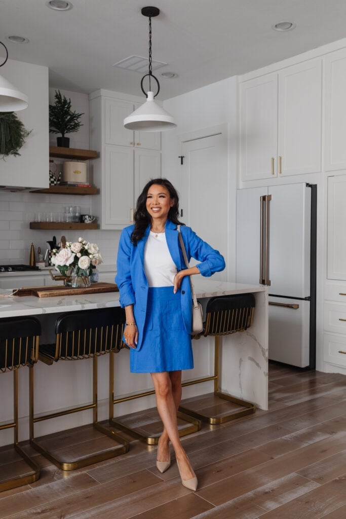 Bright Blue Blazer and A-Line Skirt Set Bright Blue Blazer and A-Line Skirt Set — Trendy Business Professional Outfits