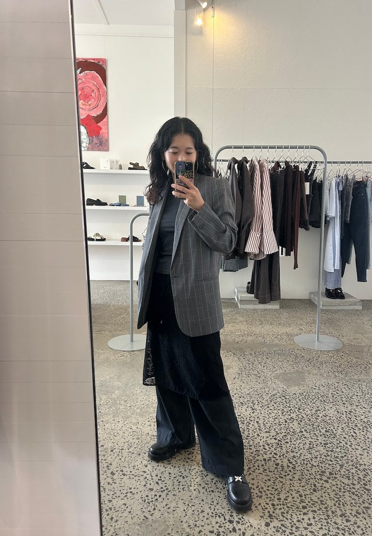 Pinstripe Blazer with Lace Skirt Pinstripe Blazer with Lace Skirt — Trendy Business Professional Outfits