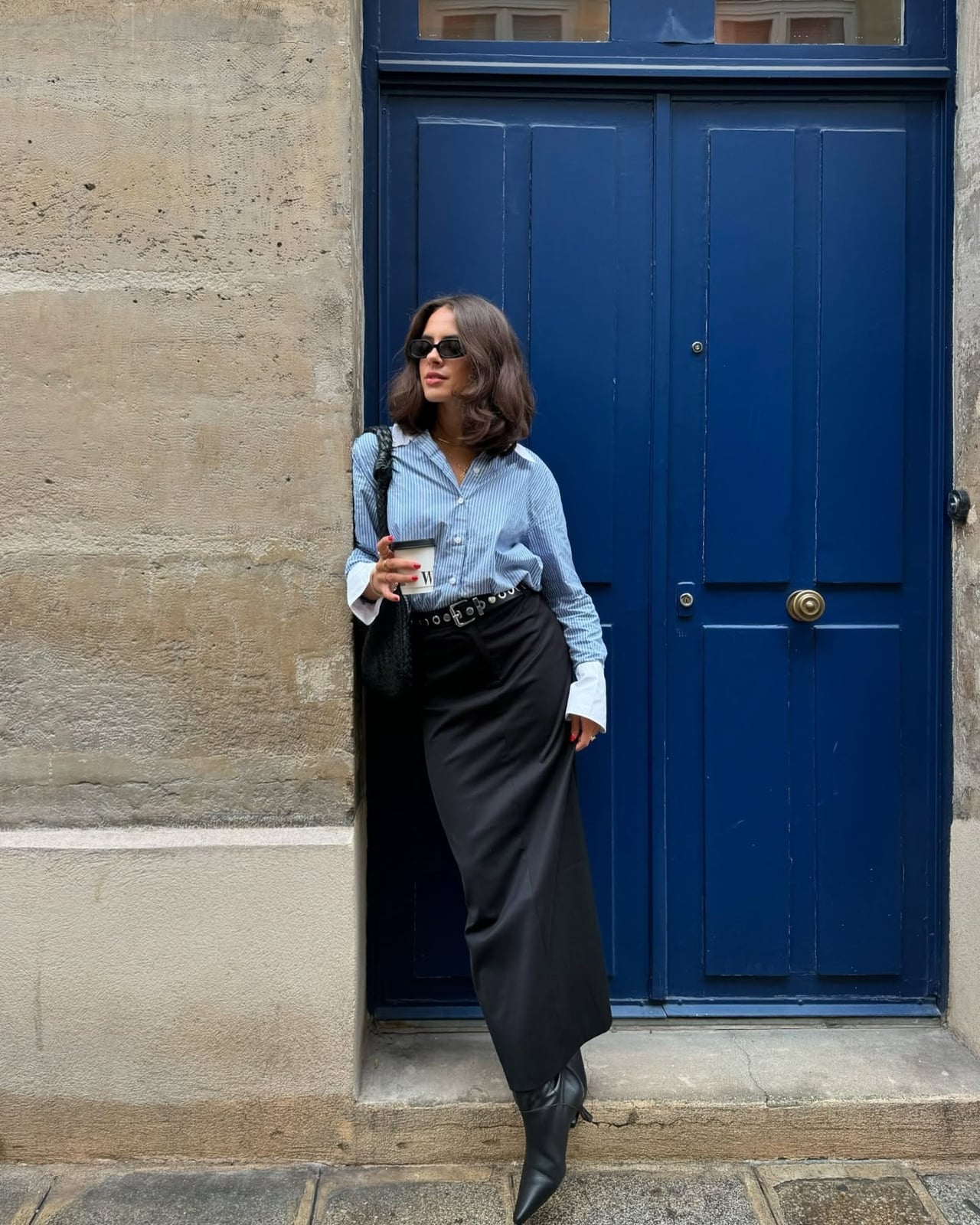 Striped Shirt with Satin Midi Skirt Striped Shirt with Satin Midi Skirt — Trendy Business Professional Outfits