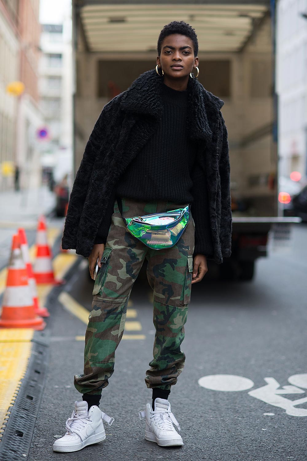 Camo Cargo Pants with Knit Sweater and Textured Jacket Camo Cargo Pants with Knit Sweater and Textured Jacket — Trendy Camo Outfits