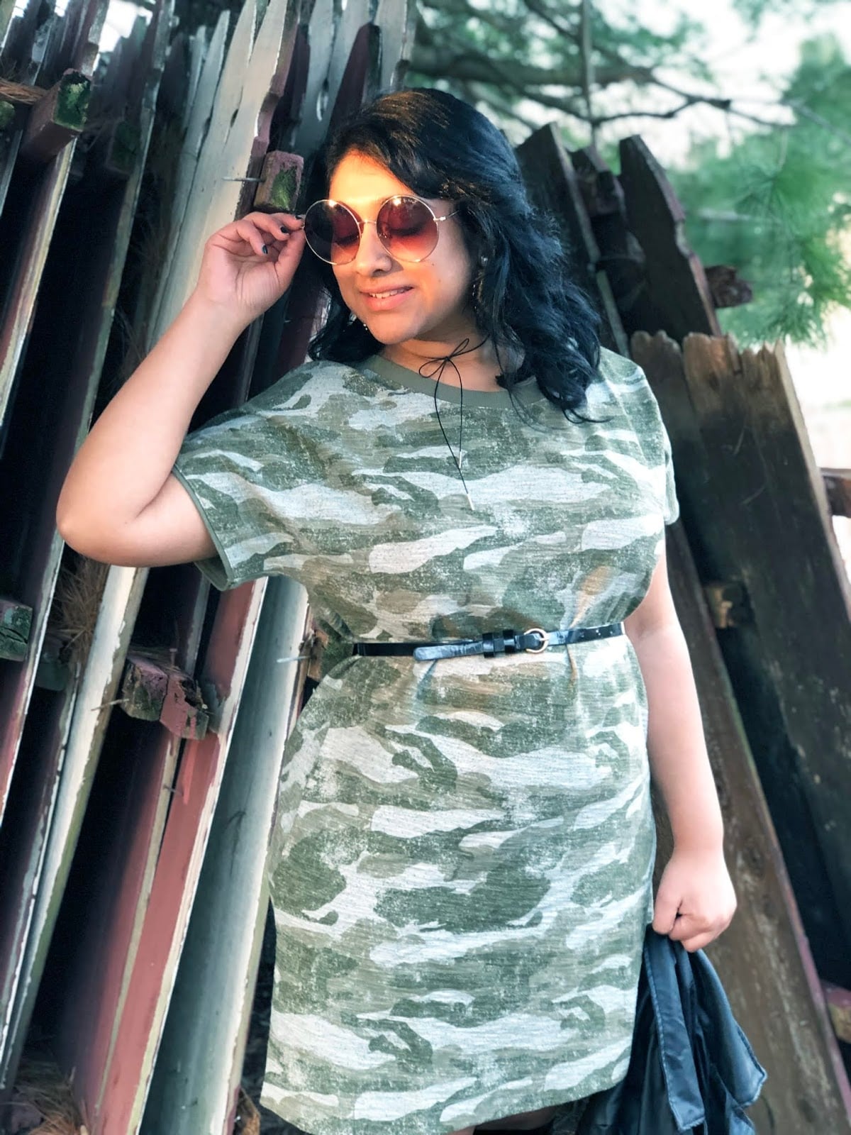 Green Camouflage T-Shirt Dress with Black Belt Green Camouflage T-Shirt Dress with Black Belt — Trendy Camo Outfits