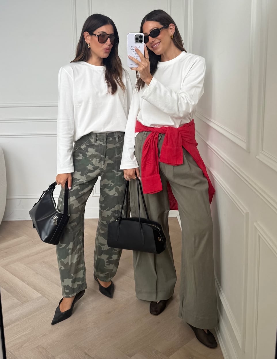 Camouflage Pants with White Top and Red Sweater Accent Camouflage Pants with White Top and Red Sweater Accent — Trendy Camo Outfits