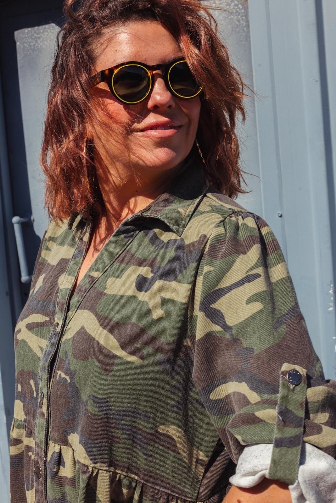 Camouflage Print Denim Dress, Close-Up Take Camouflage Print Denim Dress, Close-Up Take — Trendy Camo Outfits