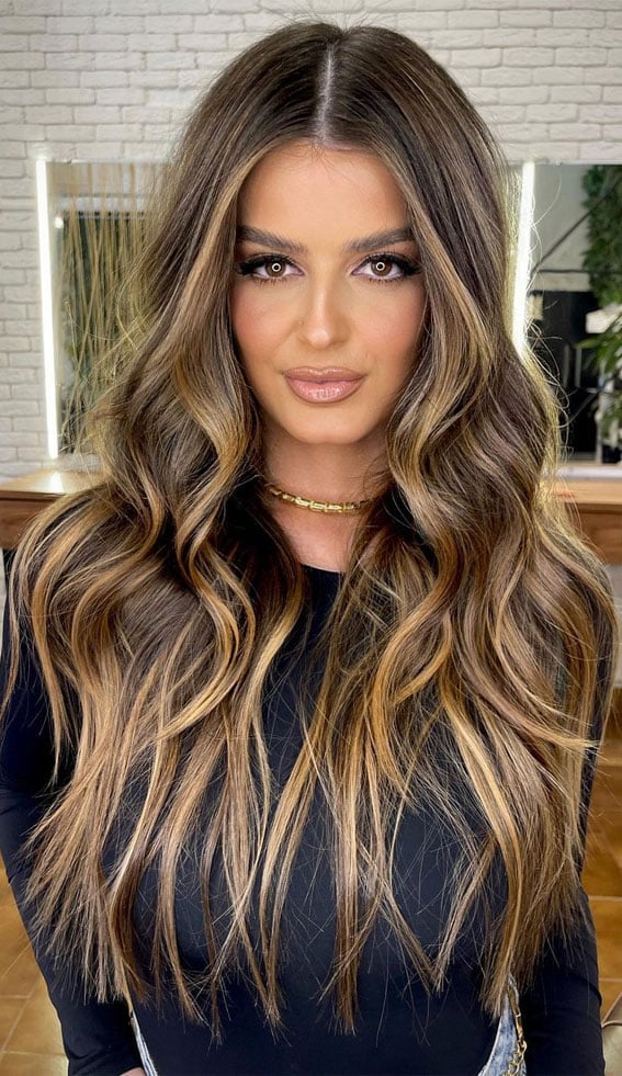 Mid-Back Dark Brown With Honey And Caramel, Everyday Version Mid-Back Dark Brown With Honey And Caramel, Everyday Version — Trendy Caramel Hair Color