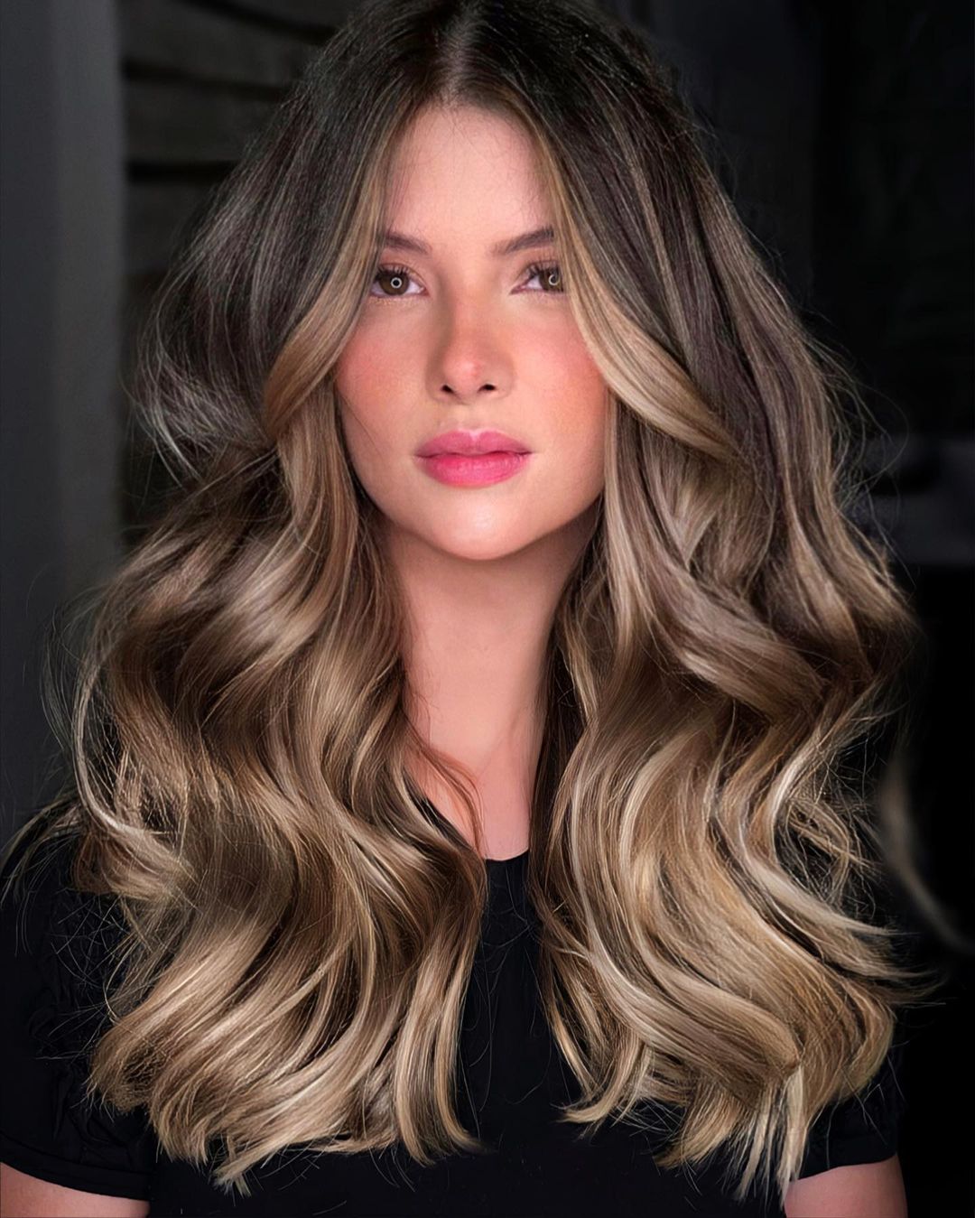 Mid-Back Dark Brown With Dimensional Caramel Highlights And Curtain Mid-Back Dark Brown With Dimensional Caramel Highlights And Curtain — Trendy Caramel Hair Color