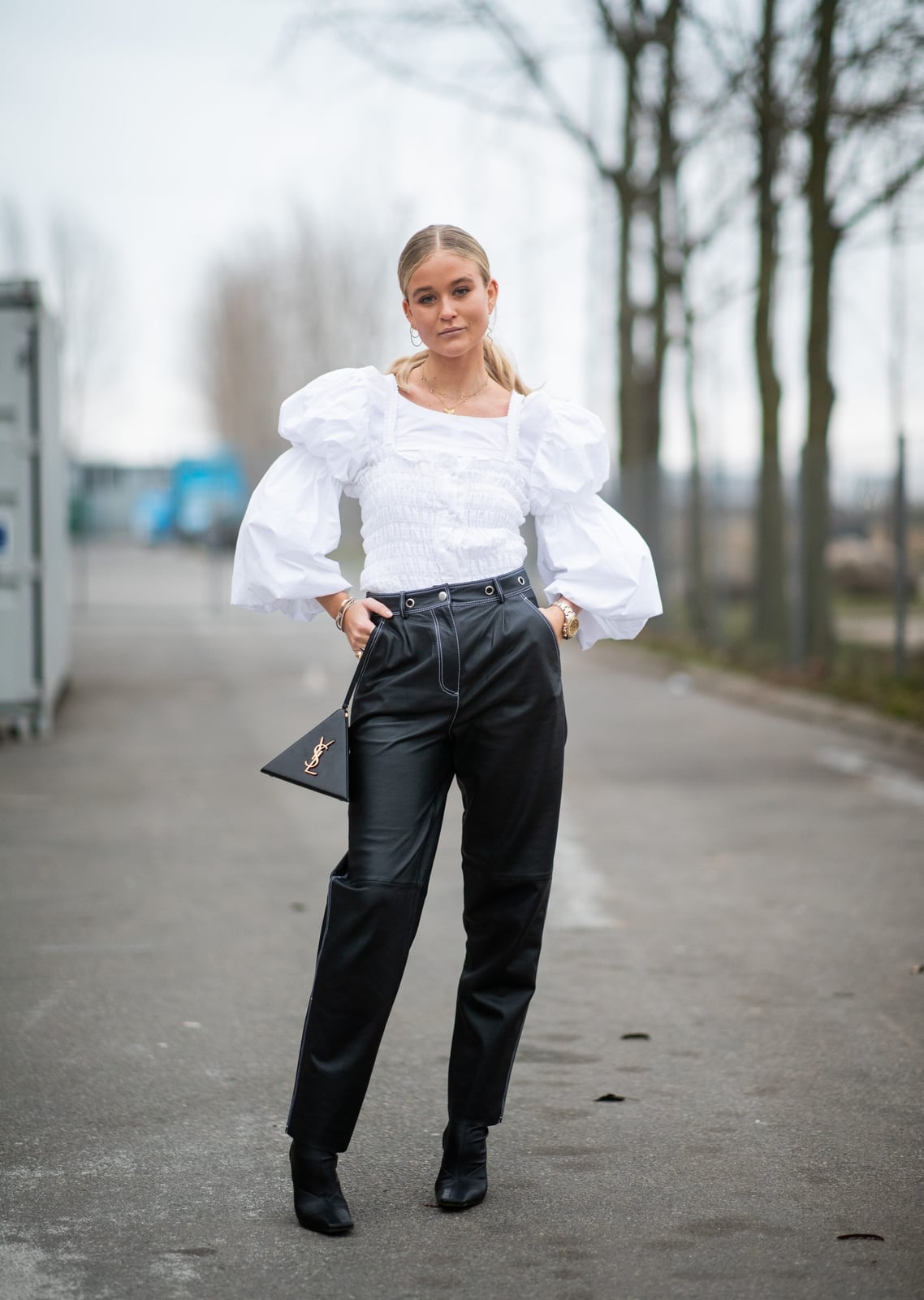 Puffy Sleeve Blouse With Leather Trousers Puffy Sleeve Blouse With Leather Trousers — Trendy Casual Birthday Outfit