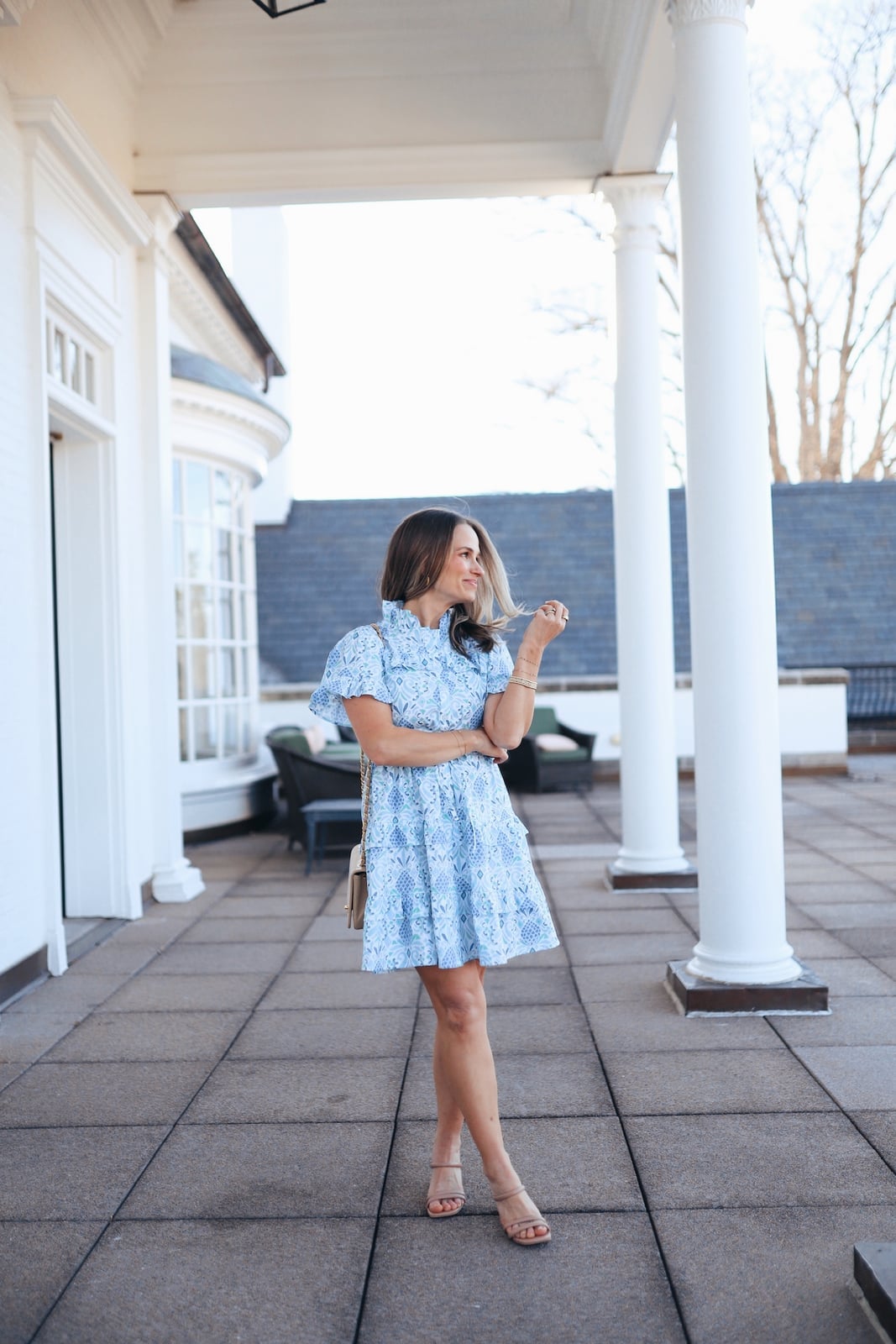 Blue and White Ruffled Mini Dress Blue and White Ruffled Mini Dress — Trendy Casual Church Outfit
