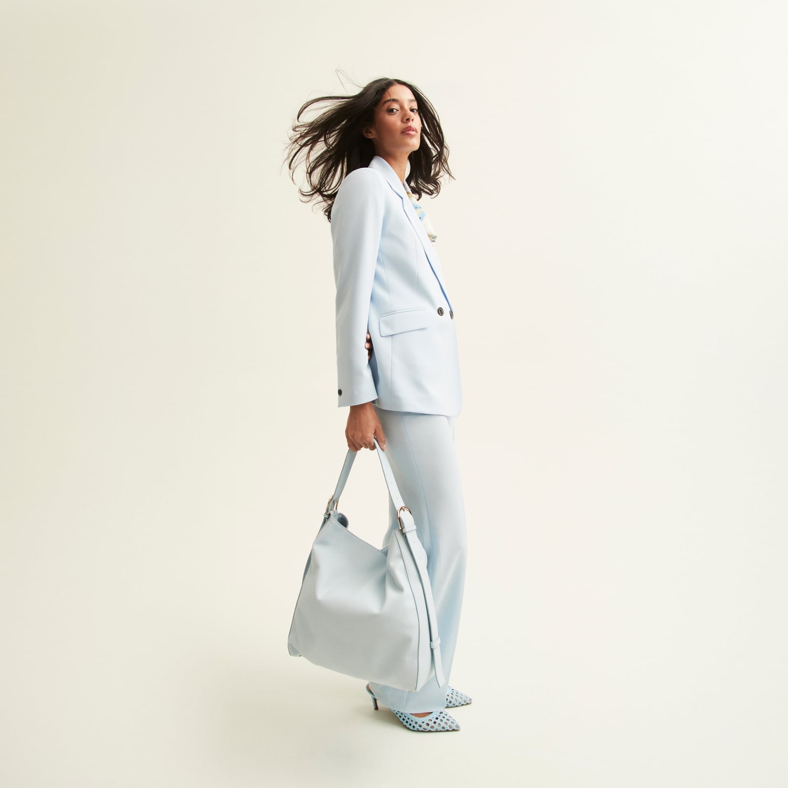 Pastel Blue Oversized Blazer and Wide-Leg, Office-Safe Version Pastel Blue Oversized Blazer and Wide-Leg, Office-Safe Version — Trendy Casual Church Outfit
