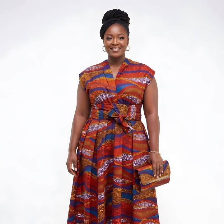 Multicolor Wrap Dress with an A-Line Skirt Multicolor Wrap Dress with an A-Line Skirt — Trendy Casual Church Outfit
