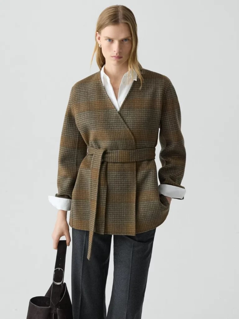 Tweed Belted Jacket with Dark Gray Trousers — Trendy Casual Office Outfit