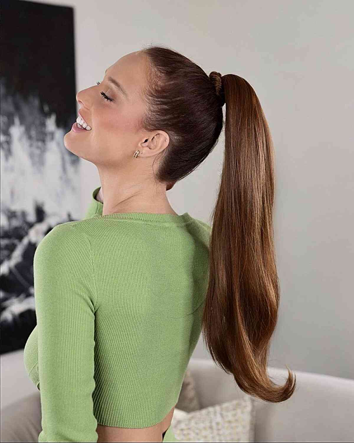 Long Sleek Brown High Ponytail — Trendy Cheer Hair
