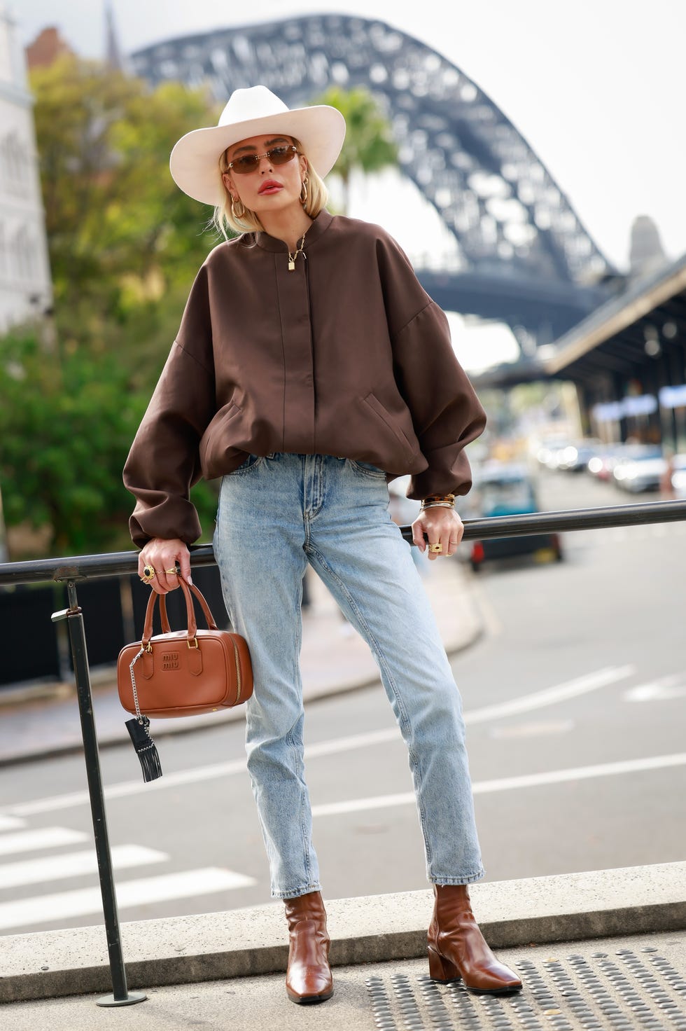 Brown Bomber Jacket with Straight-Leg Jeans — Trendy Chocolate Outfits