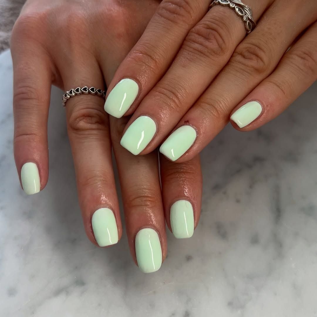 Pale Mint Green Matte Short Square Nails — Trendy Clean Girl Nails