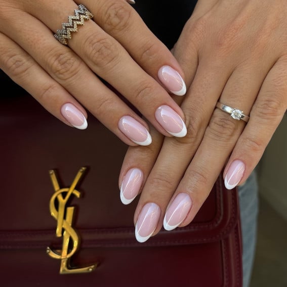 Classic French Manicure Short Oval Nails — Trendy Clean Girl Nails