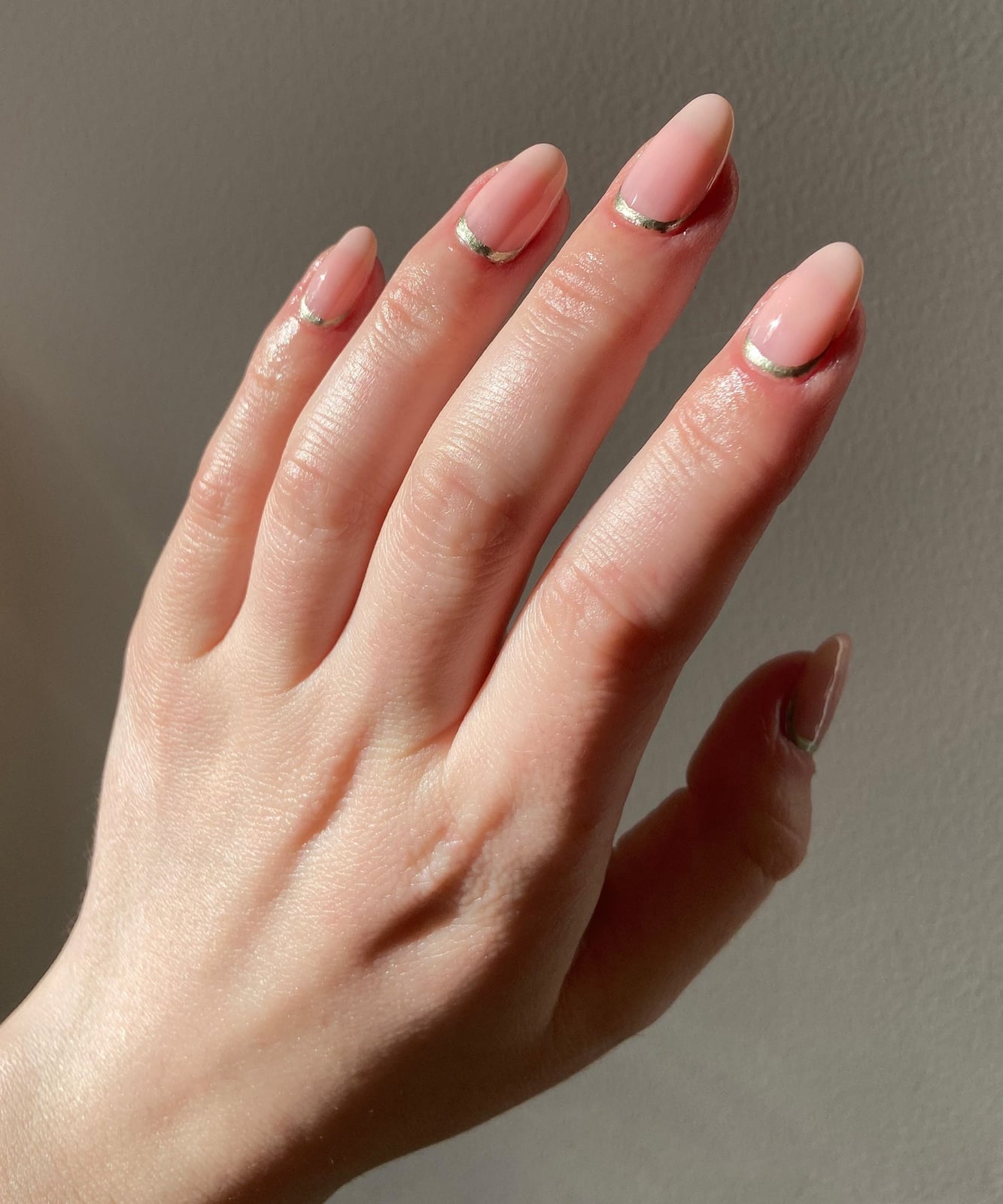 Gold Foil Lines Sheer Nude Pink Nails — Trendy Clean Girl Nails