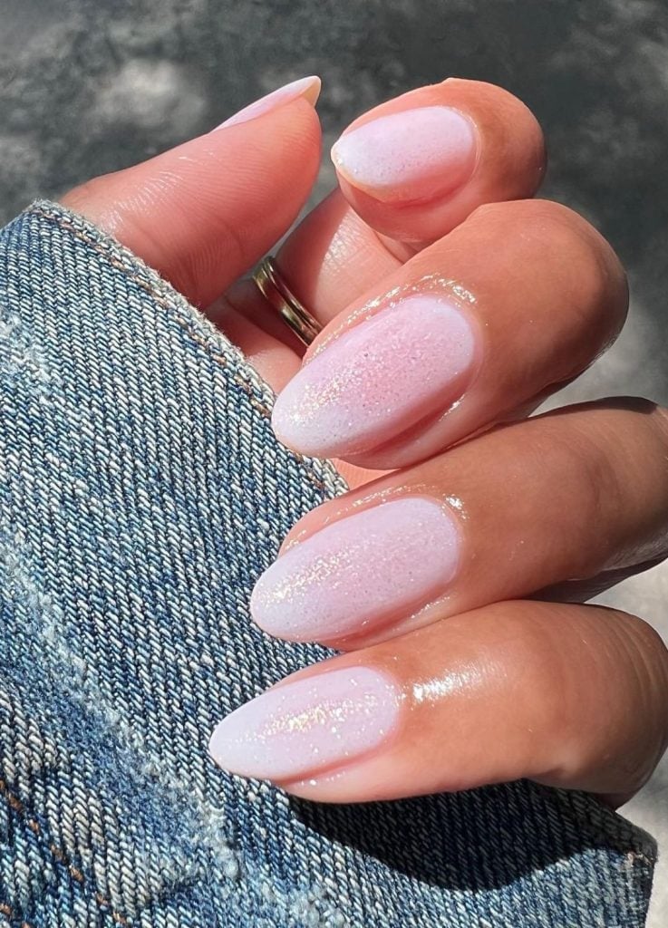 Milky Pink White Gradient Shimmer Nails — Trendy Clean Girl Nails