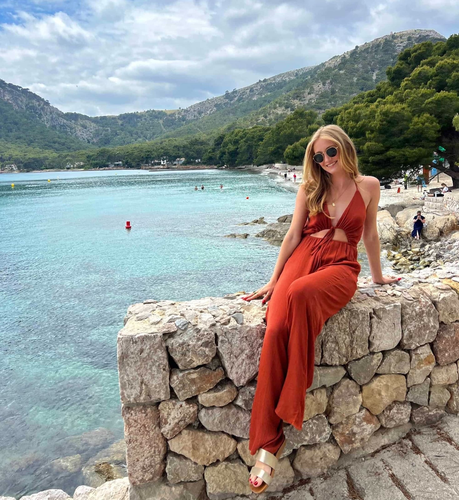 Burnt Orange Halter Neck Wide-Leg Jumpsuit Burnt Orange Halter Neck Wide-Leg Jumpsuit — Trendy Coastal Outfits