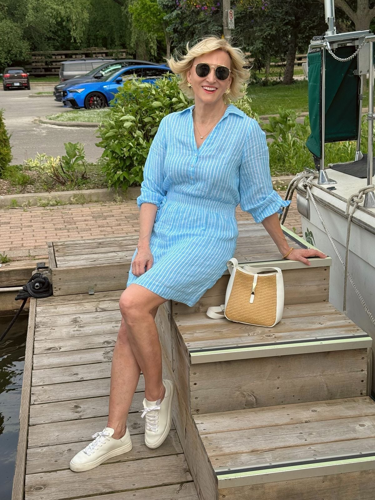 Striped Linen Shirt Dress with Rolled Sleeves Striped Linen Shirt Dress with Rolled Sleeves — Trendy Coastal Outfits