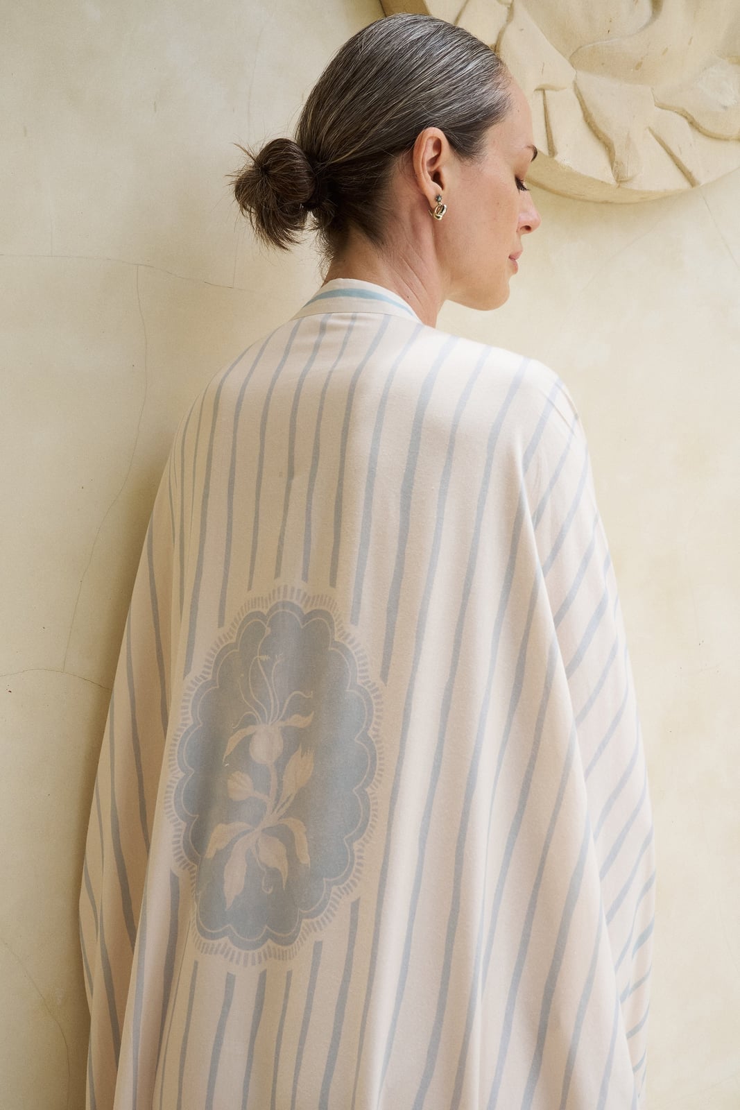 Off-White Striped Kaftan with Floral Medallion Print Off-White Striped Kaftan with Floral Medallion Print — Trendy Coastal Outfits
