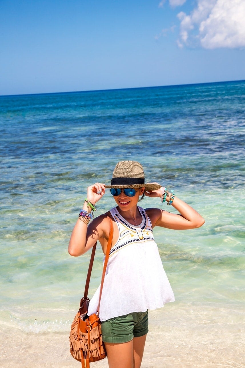 White Embroidered Tank Top and Green Shorts White Embroidered Tank Top and Green Shorts — Trendy Coastal Outfits
